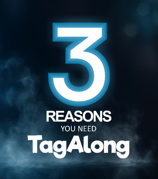 A TagAlong device next to a bag, showing its portability.